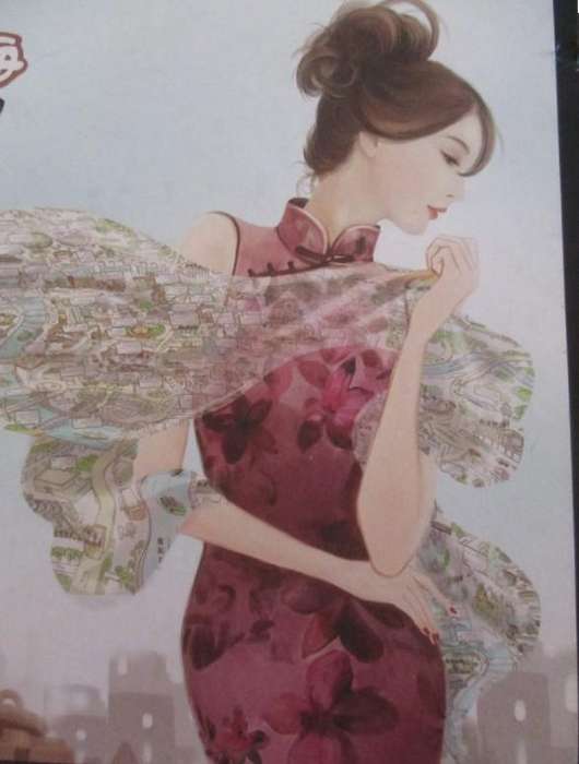 A delicate hand printed Shanghai silk scarf - unused in original tin - great gift
