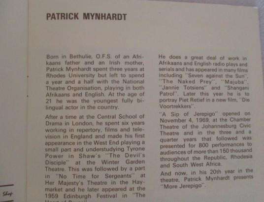 More than 50 years ago - Patrick Mynhardt presents More Jerepigo - old theatre programme