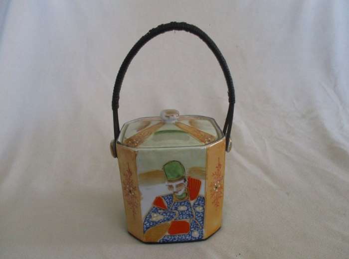 Vintage Japanese porcelain biscuit barrel