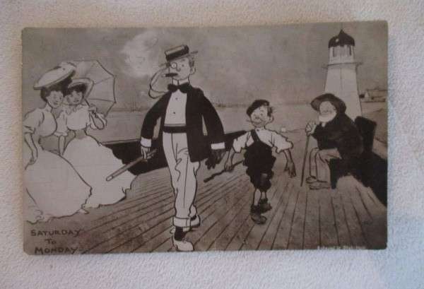 Antique 1930 "All-British" postcard entitled "Saturday to Monday"