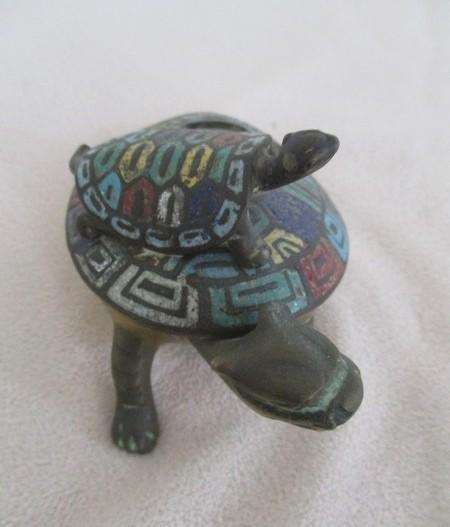 Antique Asian (Chinese) Enamel Bronze Turtles Incense Burner/Censer - high value