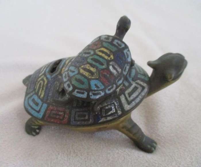 Antique Asian (Chinese) Enamel Bronze Turtles Incense Burner/Censer - high value