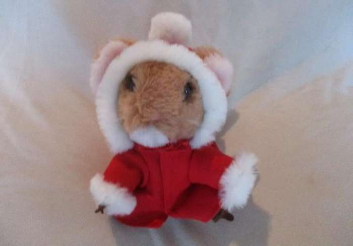 Cute soft, fluffy vintage 1981 R. Dakin squirrel in her Christmas outfit