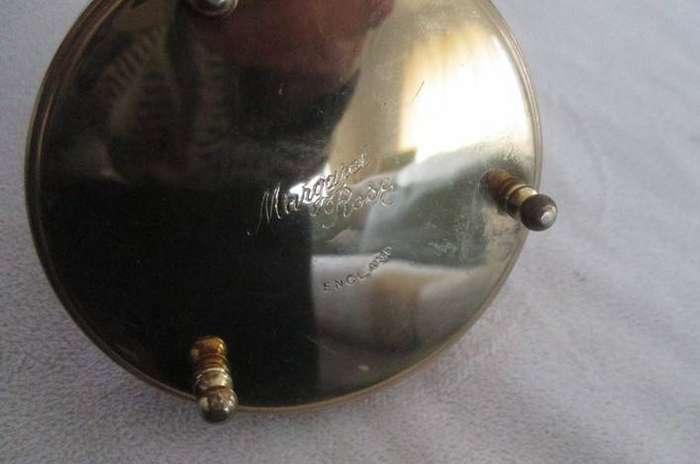 Vintage 1960's/70's Margaret Rose gold toned vanity trinket box with filigree & rhinestone butterfly