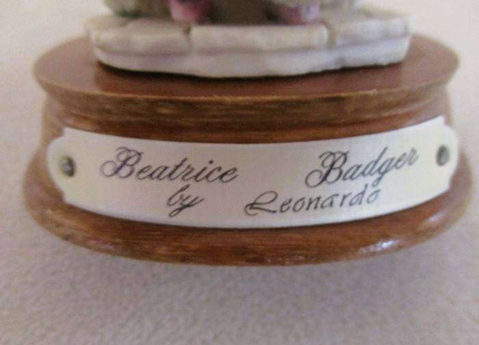 Beatrice Badger - collectable  Leonardo "Little Nook Village" figurine mounted on wooden base