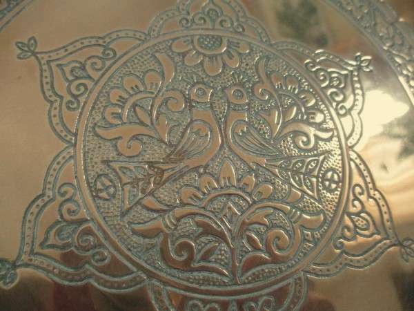 Vintage intricately engraved Mesika  & Sons, Israel brass wall plate