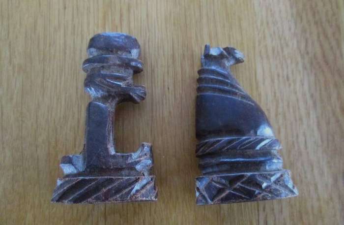 Vintage hand carved wooden African Chess Set and board - complete