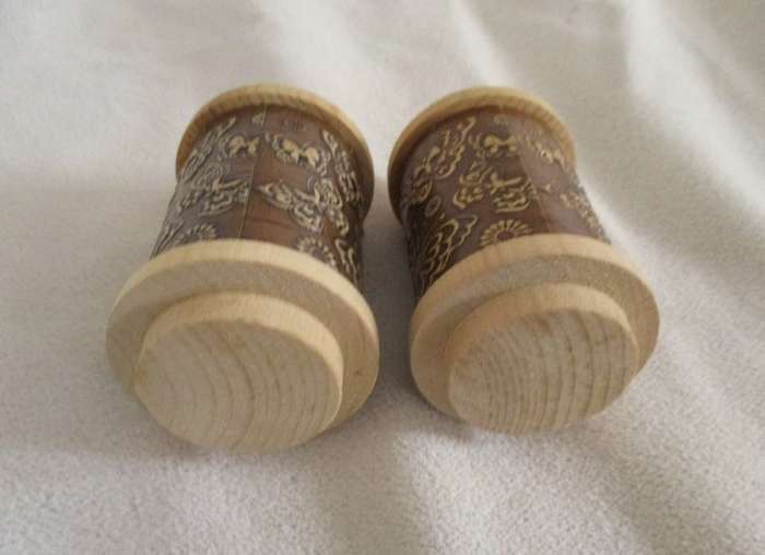 Wooden salt & pepper set carved with pretty butterflies
