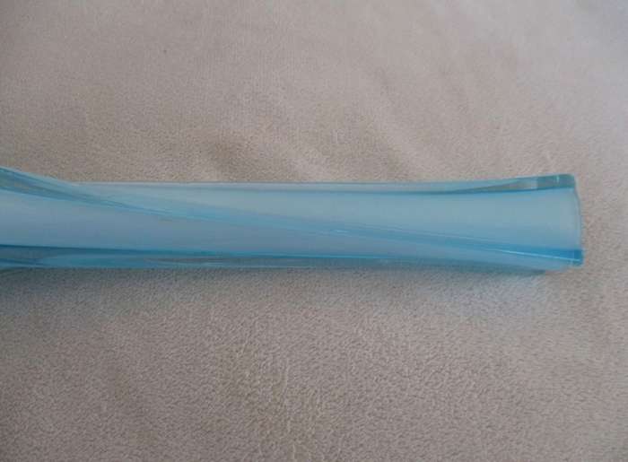 Beautiful hand blown  Murano Turquoise swirl bud vase with clear pontil mark