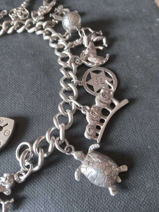 Vintage Sterling Silver Charm Bracelet - (65.8g)