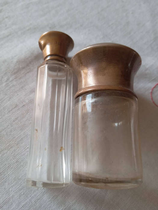 2 x Antique Hallmarked Silver Lidded Perfume Bottles