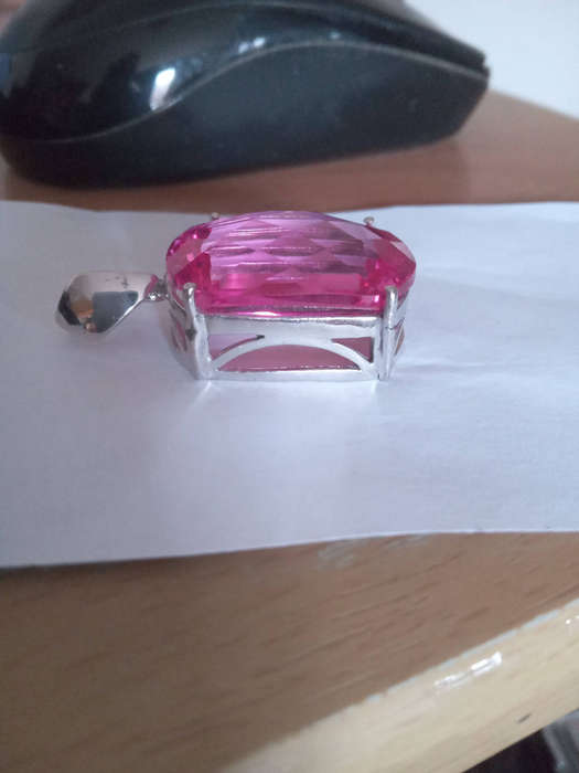 Large Checkerboard Cut Sparkling Vivid Pink Synthetic Spinel Pendant