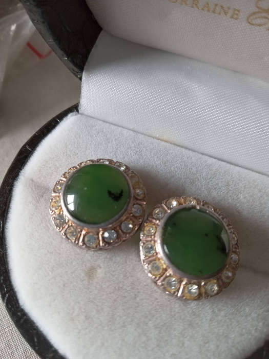 Vintage Silver Jade? And Cz Earrings