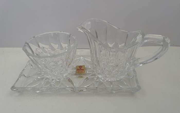 NACHTMANN GERMANY -  CRYSTAL SUGAR & CREAMER & TRAY - IMMACULATE CONDITION WITH ORIGINAL LABEL