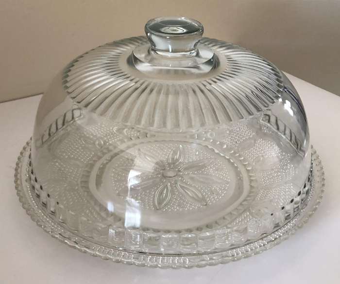 FRENCH LARGE CAKE DOME WITH CUT GLASS PLATE IN IMMACULATE CONDITION