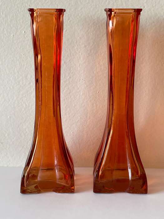 PAIR AMBER GLASS VASES IN IMMACULATE CONDITION