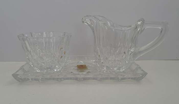 NACHTMANN GERMANY -  CRYSTAL SUGAR & CREAMER & TRAY - IMMACULATE CONDITION WITH ORIGINAL LABEL