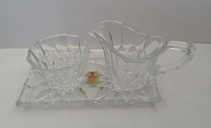 NACHTMANN GERMANY -  CRYSTAL SUGAR & CREAMER & TRAY - IMMACULATE CONDITION WITH ORIGINAL LABEL