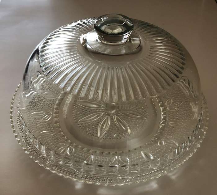 FRENCH LARGE CAKE DOME WITH CUT GLASS PLATE IN IMMACULATE CONDITION