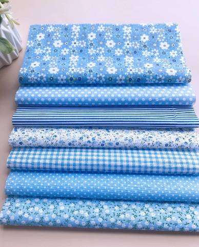 7-Piece Printed Cotton Fabric Set - Blue Flowers