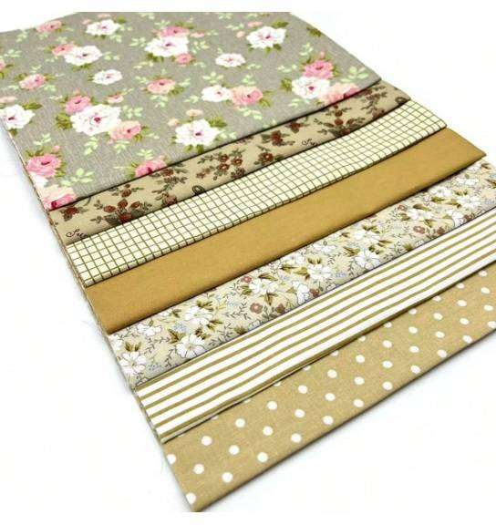 7-Piece Printed Cotton Fabric Set - Neutral Blooms