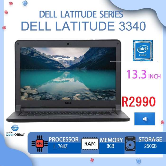 Dell laptop Latitude 3340 13.3-inch Laptop, Intel 2.2GHZ, 8GB RAM, 250GB HDD, Win10 . Refurbished