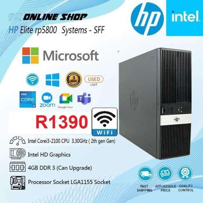 COMPUTER HP Elite rp5800 Systems - SFF - Intel® i3  Ram 4 GB &  250GB refurbs w10p wifi