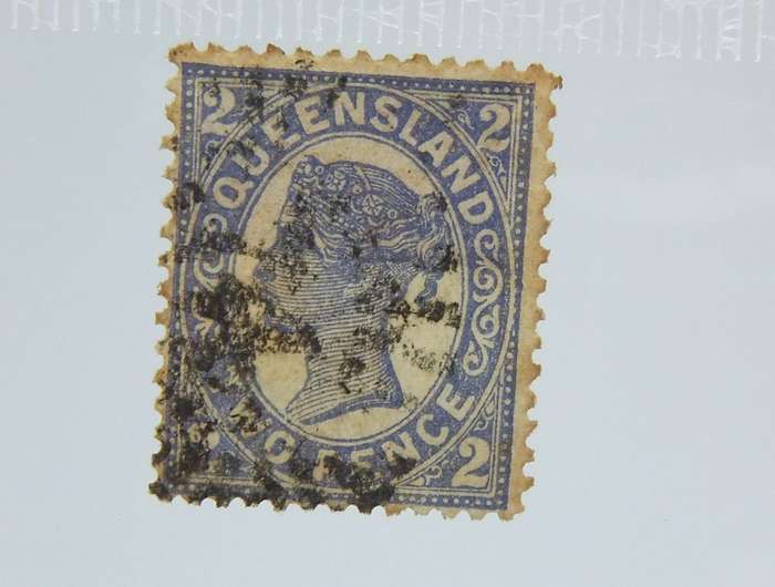 UNDER R100 -Antique / Vintage postage stamp - Queensland two pence