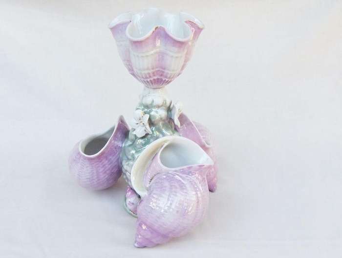 A rare numbered early 1900`s antique German porcelain centrepiece with shell and floral motif