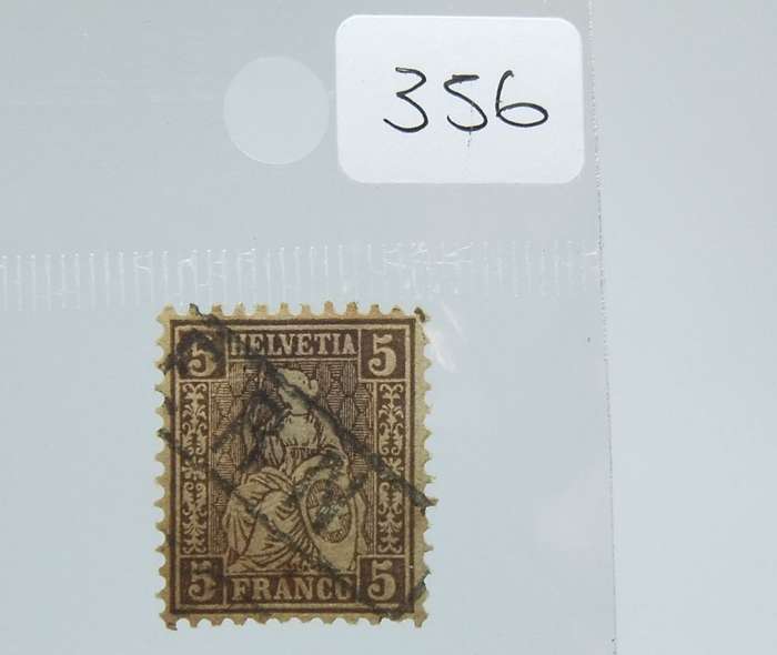UNDER R100 -Antique / Vintage postage stamp - Helvetia / Switzerland 5 Franco