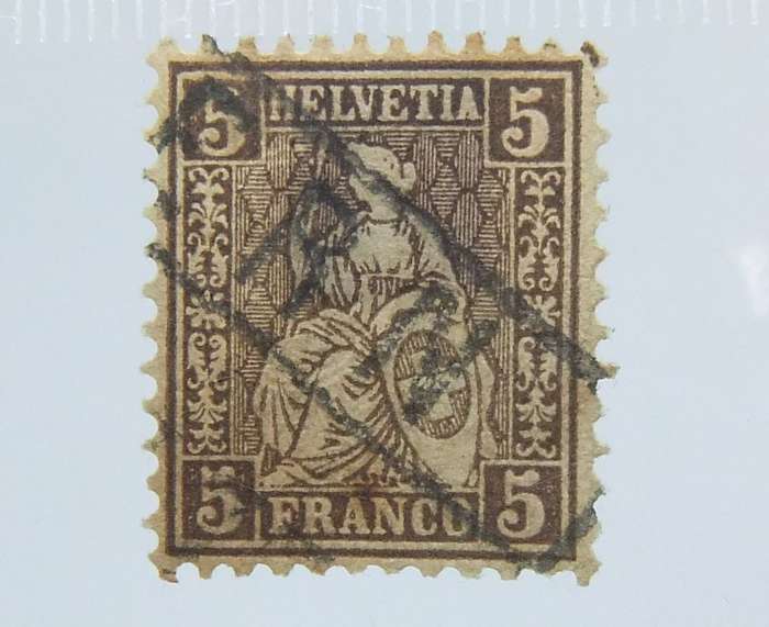 UNDER R100 -Antique / Vintage postage stamp - Helvetia / Switzerland 5 Franco