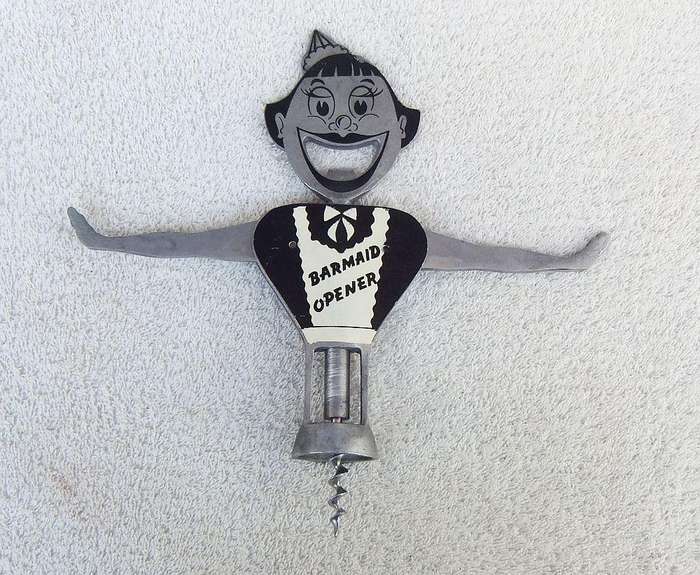 A vintage 1950`s Barmaid corkscrew with bottle opener