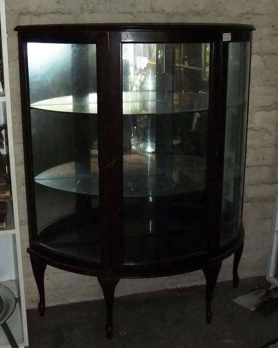 A rare vintage Rhodesian Teak half moon display cabinet made in Salisbury Rhodesia
