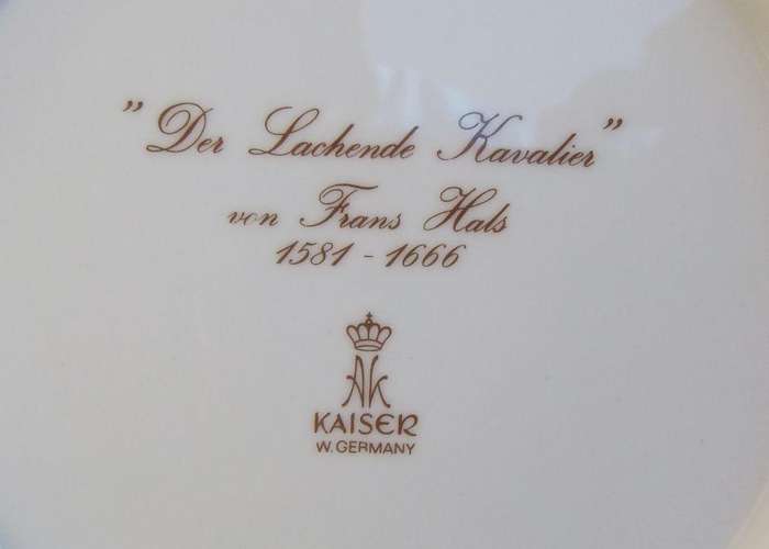 A vintage German made porcelain display plate by Kaiser depicting an image of Frans Hals