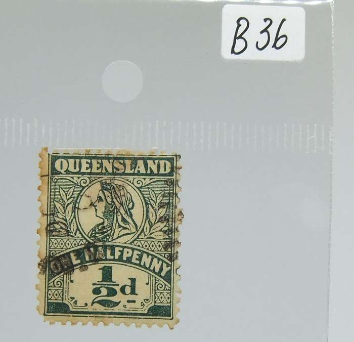 UNDER R100 -Antique / Vintage postage stamp - Queensland Halfpenny