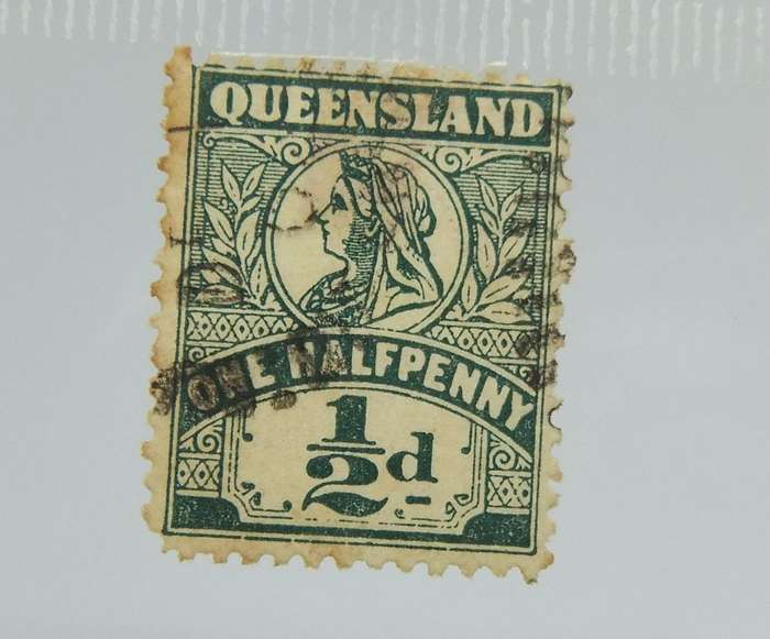 UNDER R100 -Antique / Vintage postage stamp - Queensland Halfpenny