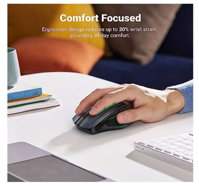 Ugreen 90545 Ergonomic 2.4Ghz Wireless Mouse with 5-Level Adjustable DPI, Black/Grey