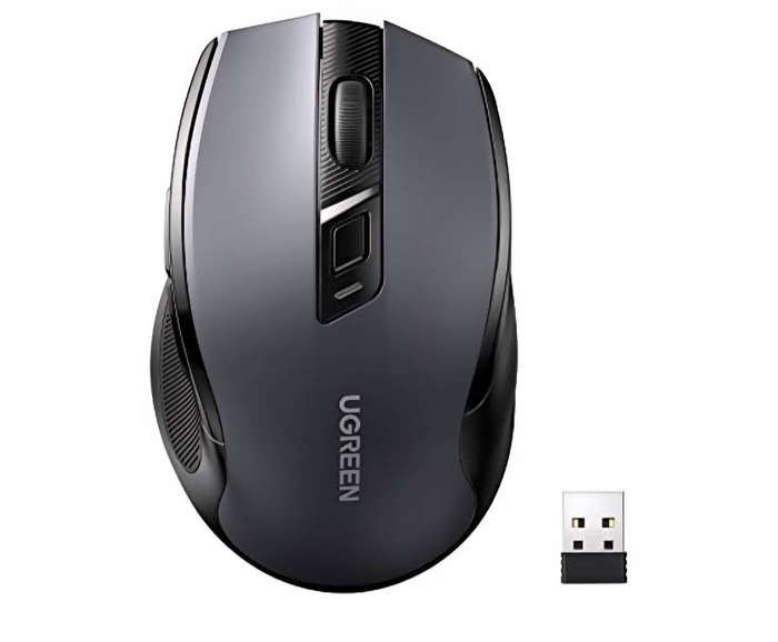 Ugreen 90545 Ergonomic 2.4Ghz Wireless Mouse with 5-Level Adjustable DPI, Black/Grey