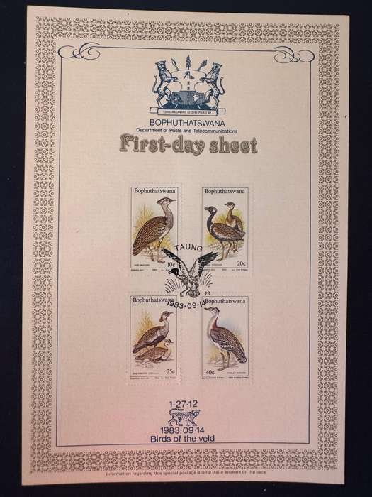 BOPHUTATSWANA First Day Sheet