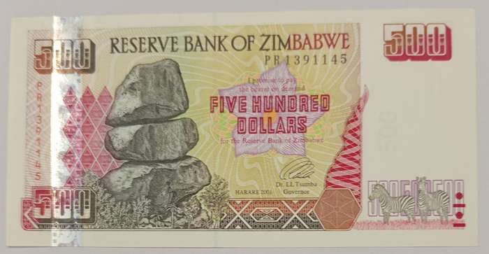ZIMBABWE UNC $500 BANKNOTE