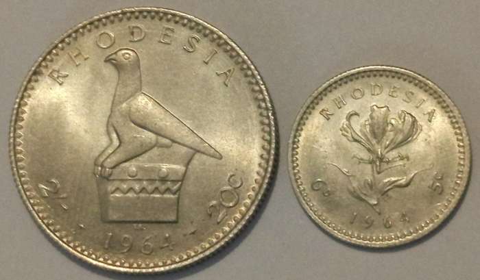 1964 PAIR 20c & 5c RHODESIA