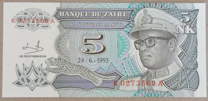 ZAÏRE UNC 5NK BANKNOTE