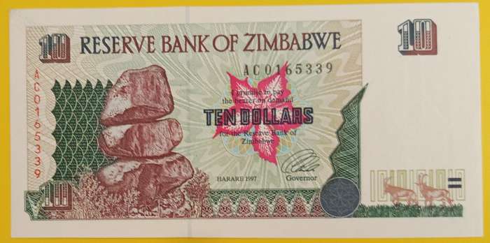 ZIMBABWE UNC 1997 $10 BANKNOTE