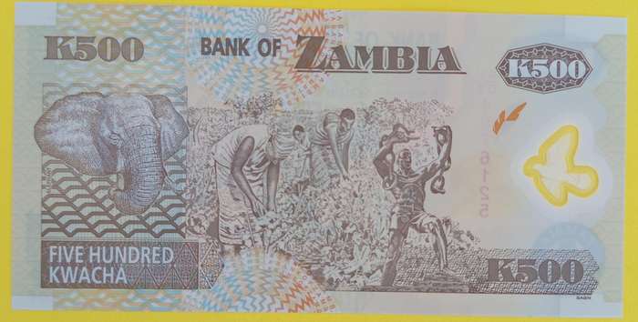 2007 UNC ZAMBIA K500 POLYMER BANKNOTE