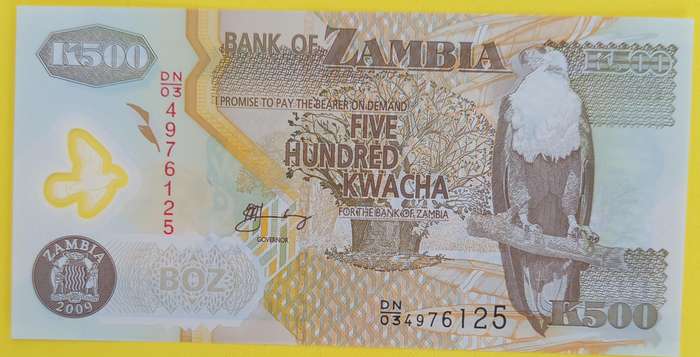 2007 UNC ZAMBIA K500 POLYMER BANKNOTE