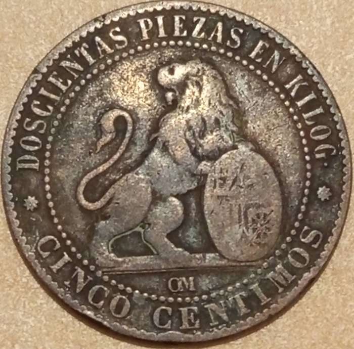 1870 SPAIN PROVISIONAL GOVERNMENT 5 CENTIMOS