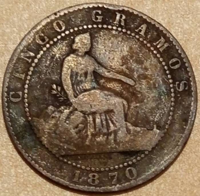 1870 SPAIN PROVISIONAL GOVERNMENT 5 CENTIMOS