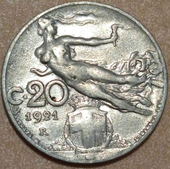 1921 ITALY 20 CENT COIN