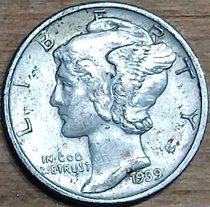1939 USA "MERCURY DIME" 0.900 SILVER