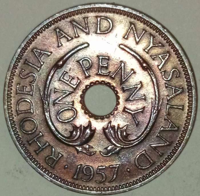 1957 RHODESIA & NYASALAND PENNY  BEAUTIFUL TONE